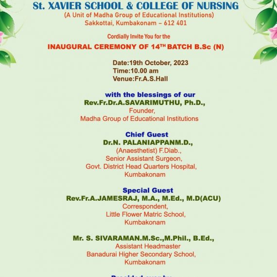 INAUGURAL CEREMONY OF 14TH BATCH B.Sc(n) & DGNM, 19th October, 2023